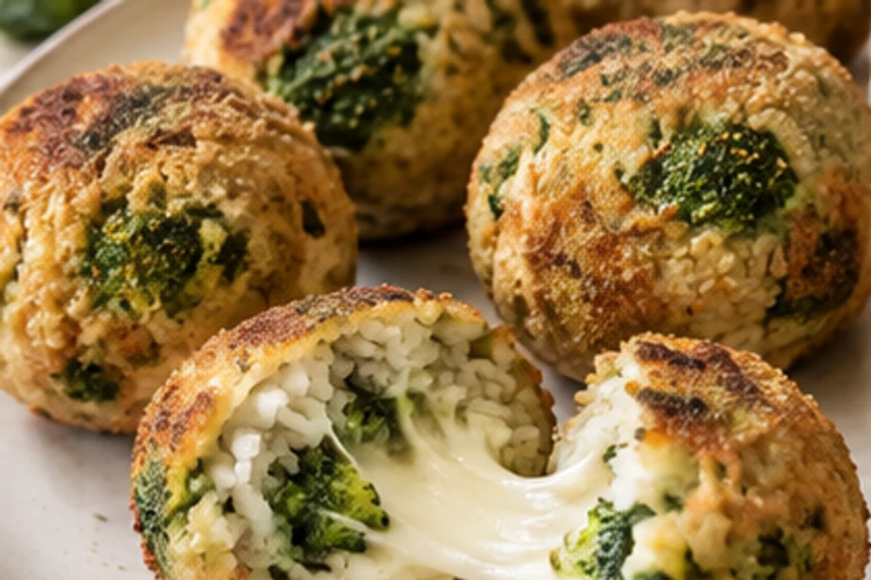 Biluțe coapte de orez cu broccoli și mozzarella