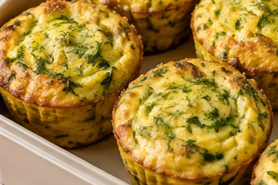 Mini-omlete la cuptor cu dovlecel și mărar