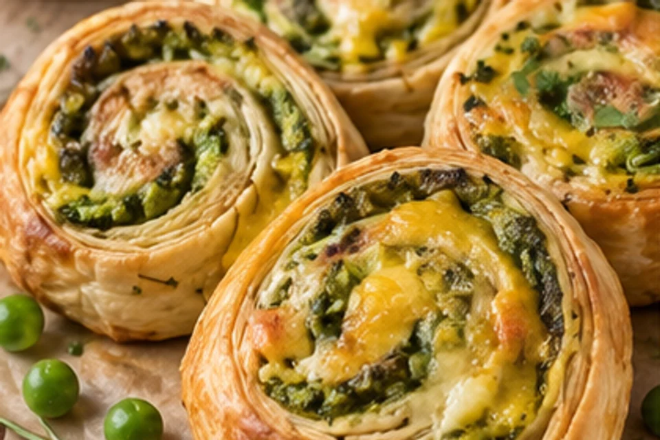 Spirale coapte cu pesto de mazăre și cașcaval